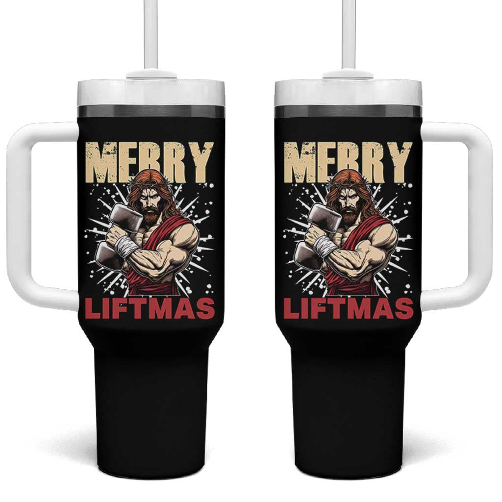 Jesus Gym Christmas Tumbler With Handle Merry Liftmas Xmas - Wonder Print Shop