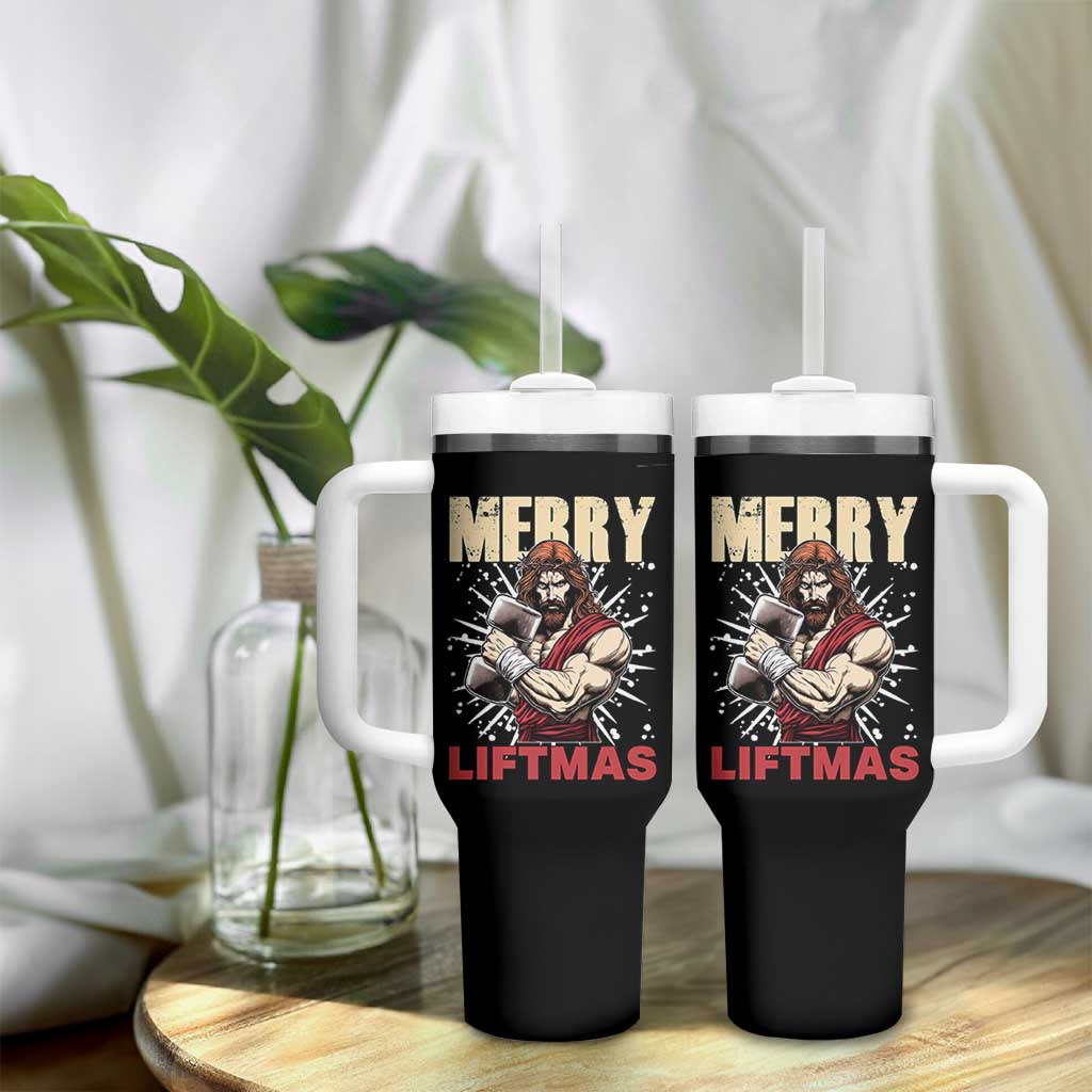 Jesus Gym Christmas Tumbler With Handle Merry Liftmas Xmas - Wonder Print Shop