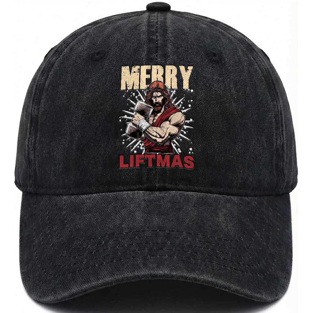 Jesus Gym Christmas Washed Cotton Baseball Cap Merry Liftmas Xmas