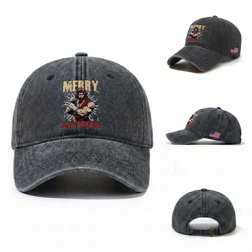 Jesus Gym Christmas Washed Cotton Baseball Cap Merry Liftmas Xmas