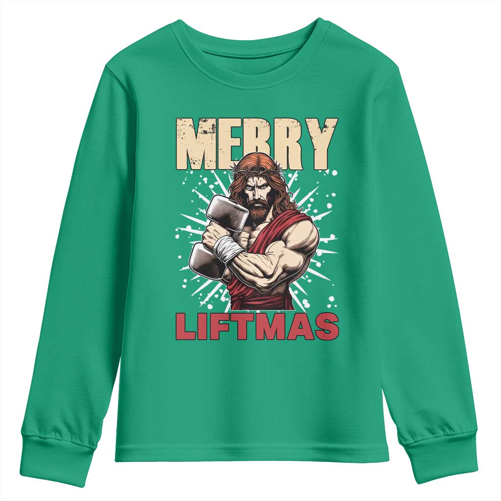 Jesus Gym Christmas Youth Sweatshirt Merry Liftmas Xmas - Wonder Print Shop
