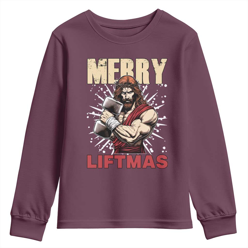Jesus Gym Christmas Youth Sweatshirt Merry Liftmas Xmas - Wonder Print Shop