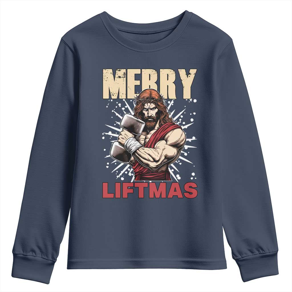 Jesus Gym Christmas Youth Sweatshirt Merry Liftmas Xmas - Wonder Print Shop