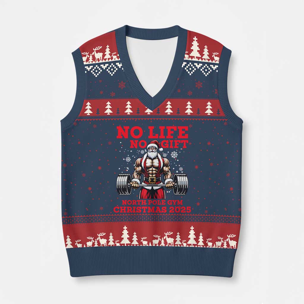 Santa Gym Xmas V-Neck Knit Sweater Vest Lifting Swole Santa Ugly Xmas - Wonder Print Shop
