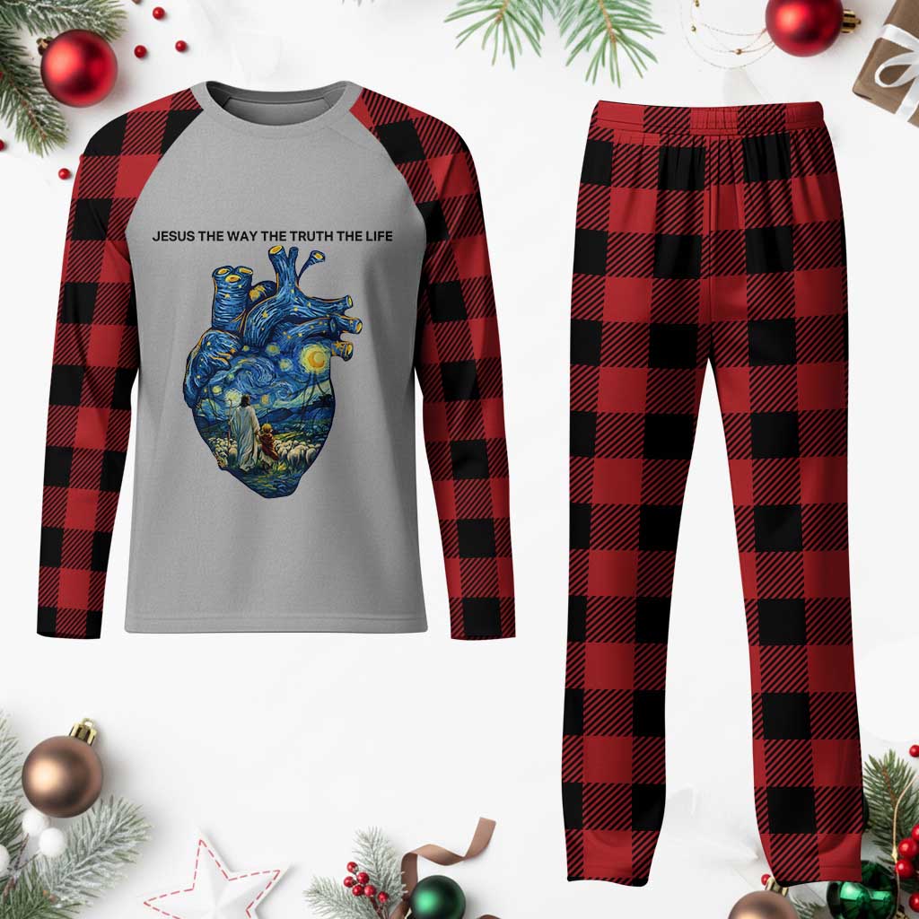 Jesus Christian Starry Night Plaid Pajama Set The Way The Truth The Life - Wonder Print Shop