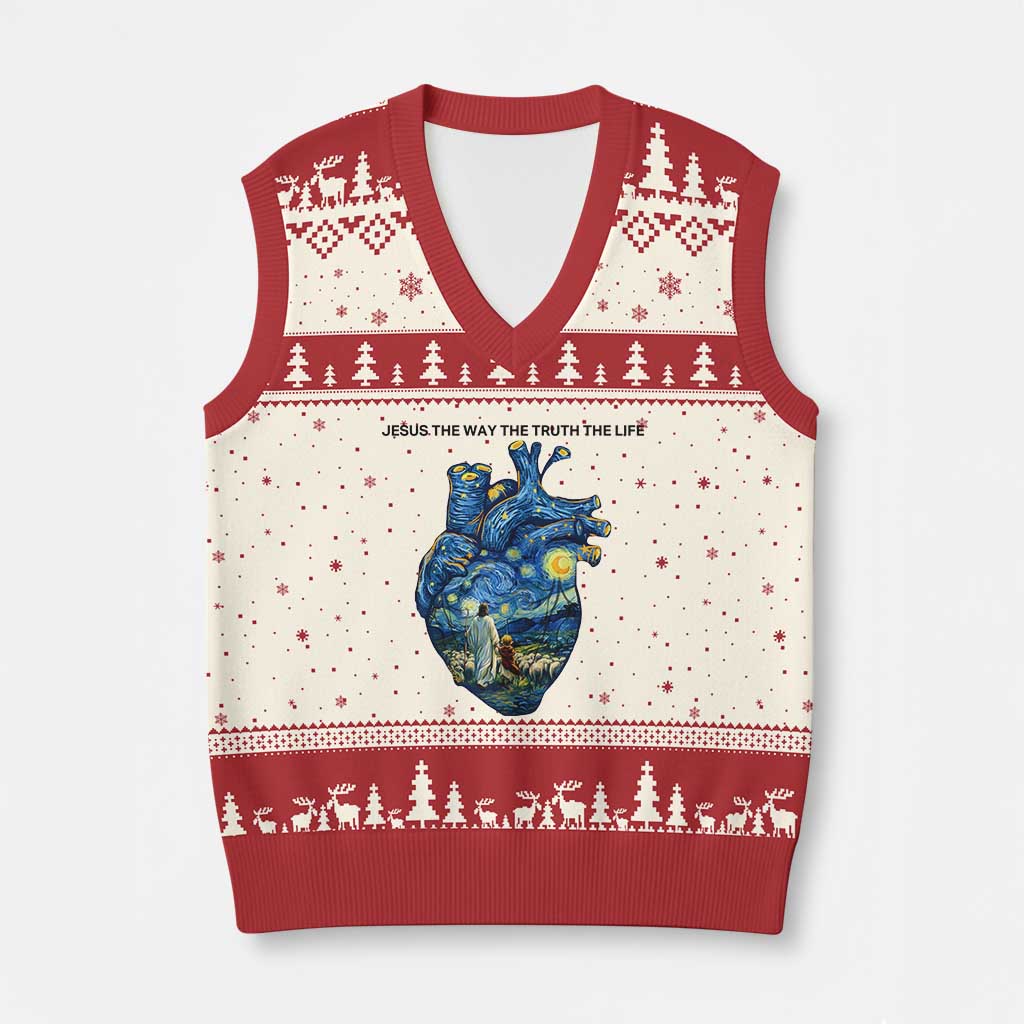 Jesus Christian Starry Night V-Neck Knit Sweater Vest The Way The Truth The Life - Wonder Print Shop