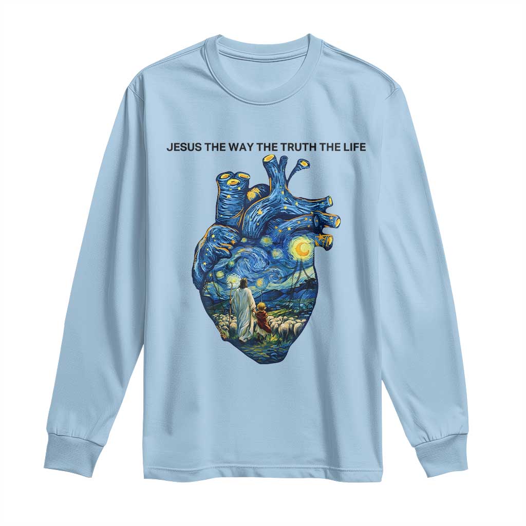 Jesus Christian Starry Night Long Sleeve Shirt The Way The Truth The Life - Wonder Print Shop