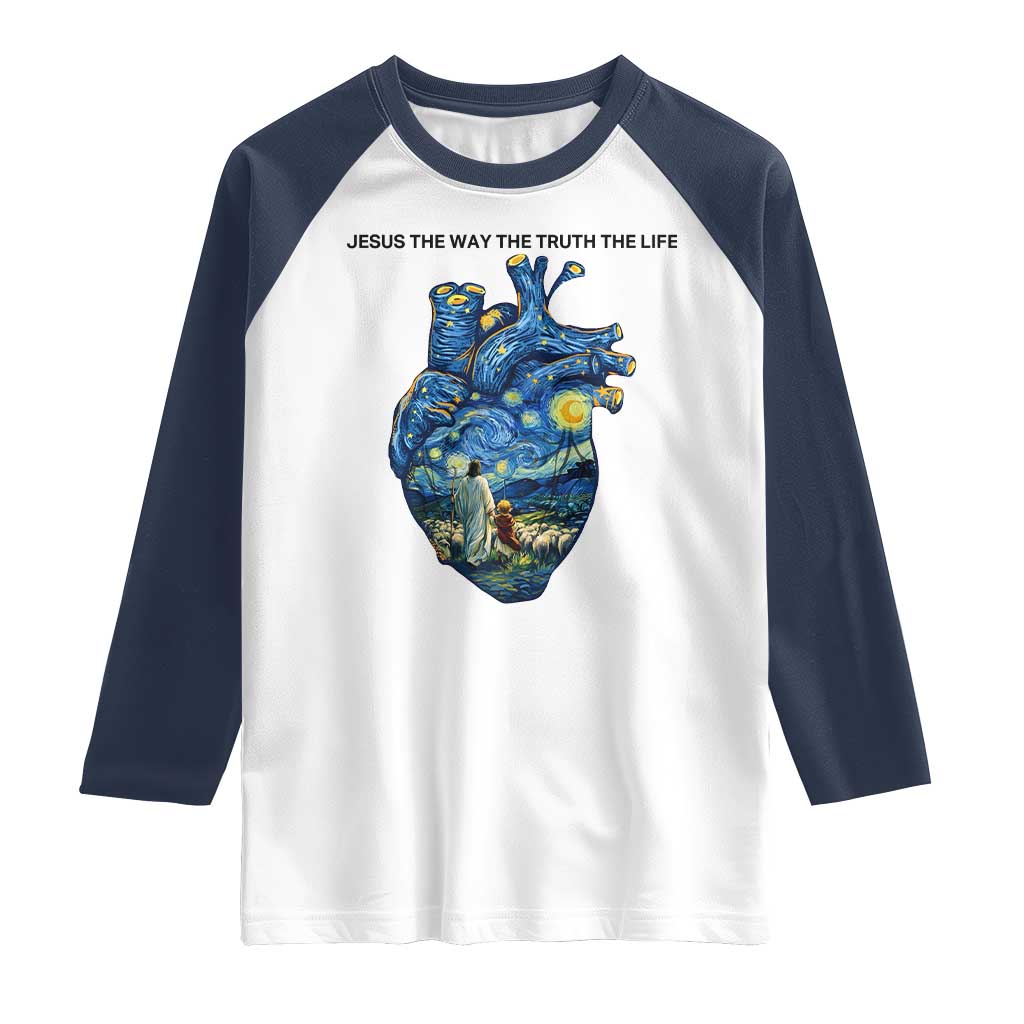 Jesus Christian Starry Night Raglan Shirt The Way The Truth The Life - Wonder Print Shop