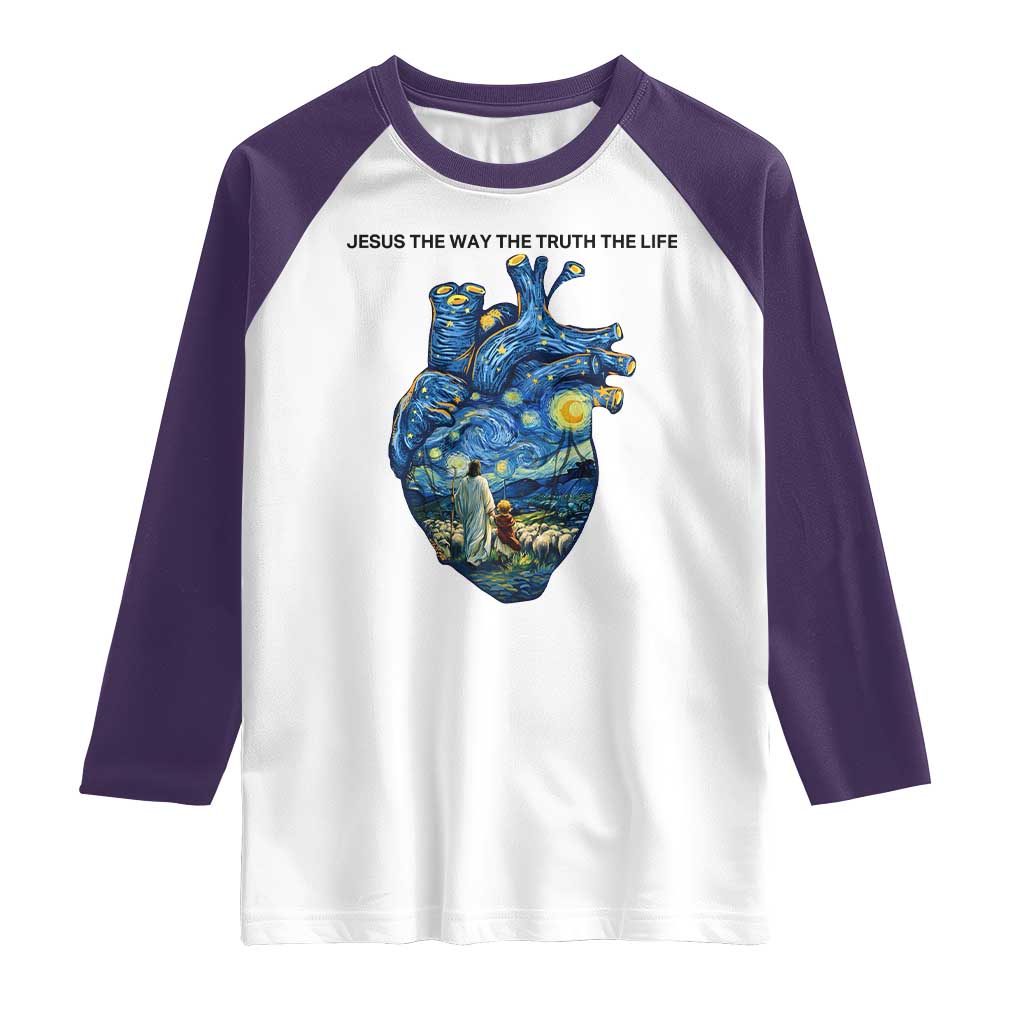 Jesus Christian Starry Night Raglan Shirt The Way The Truth The Life - Wonder Print Shop