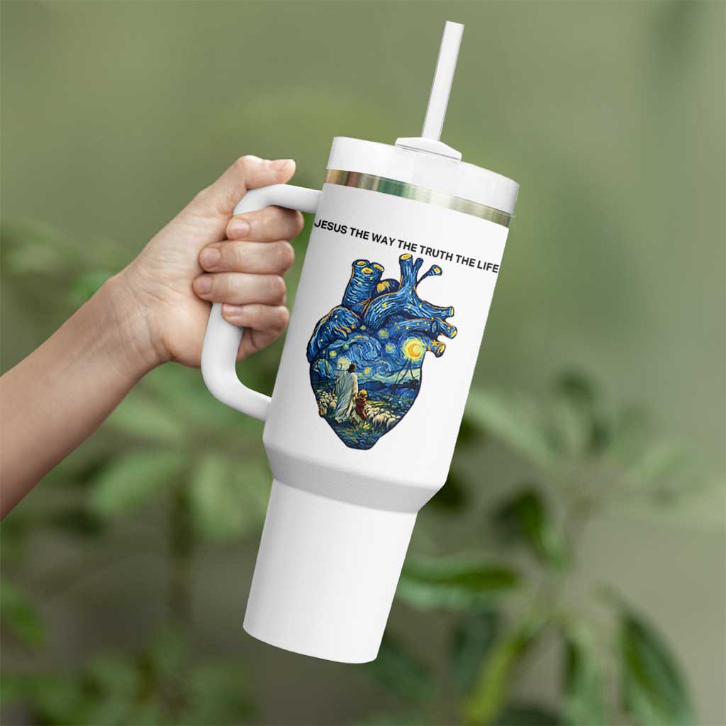 Jesus Christian Starry Night Tumbler With Handle The Way The Truth The Life - Wonder Print Shop