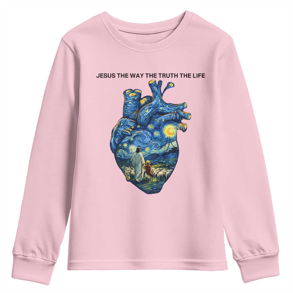 Jesus Christian Starry Night Youth Sweatshirt The Way The Truth The Life - Wonder Print Shop