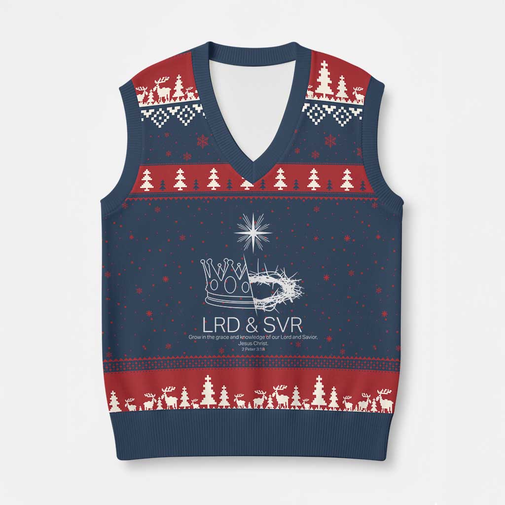 Jesus Christian V-Neck Knit Sweater Vest Crown Thorn Monochrome LRD SVR Symbolic Religious - Wonder Print Shop