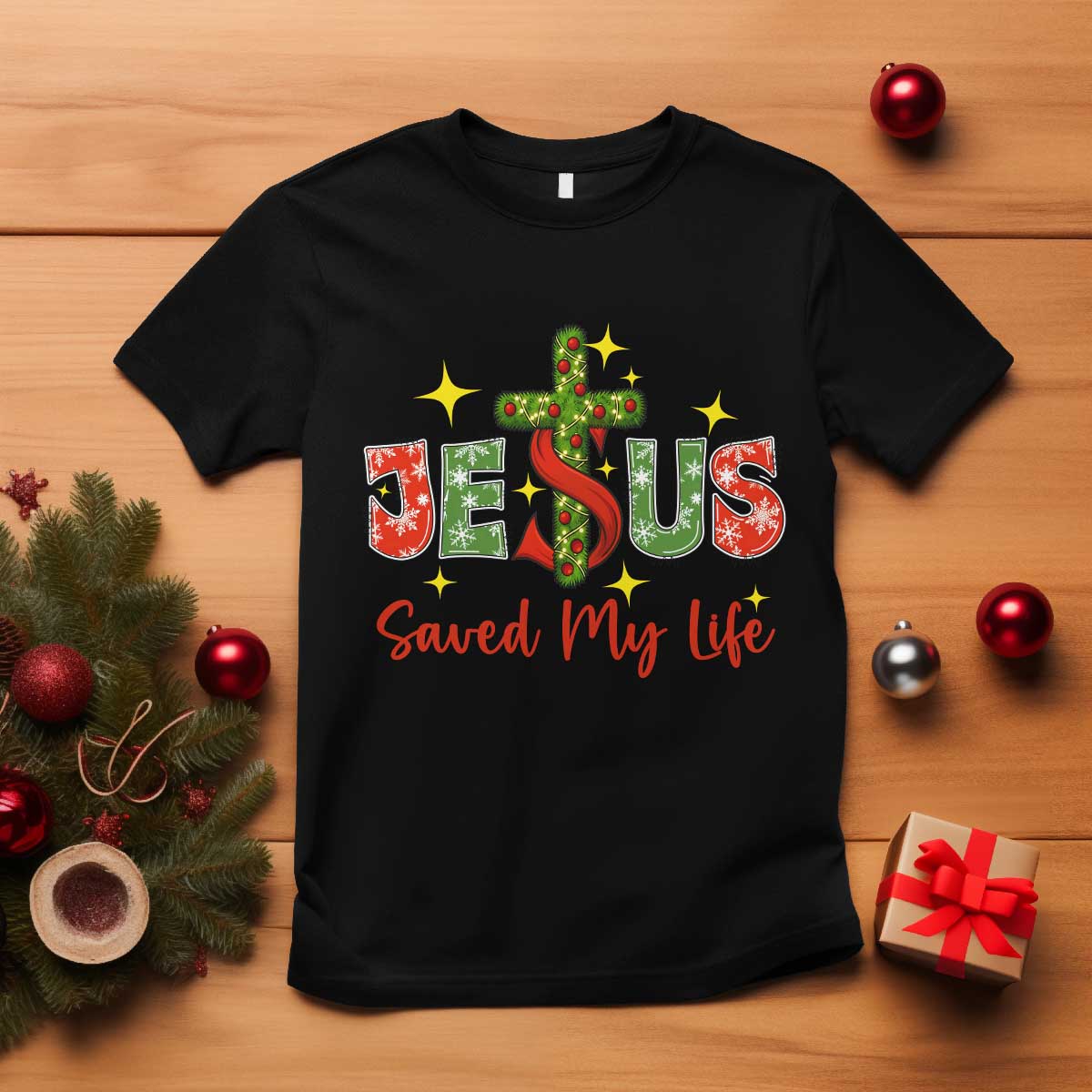 Jesus Christian Christmas T Shirt Religious Cross Bible Verse - Wonder Print Shop