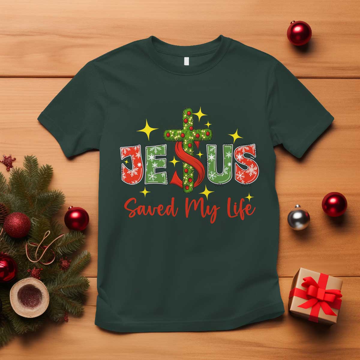 Jesus Christian Christmas T Shirt Religious Cross Bible Verse - Wonder Print Shop