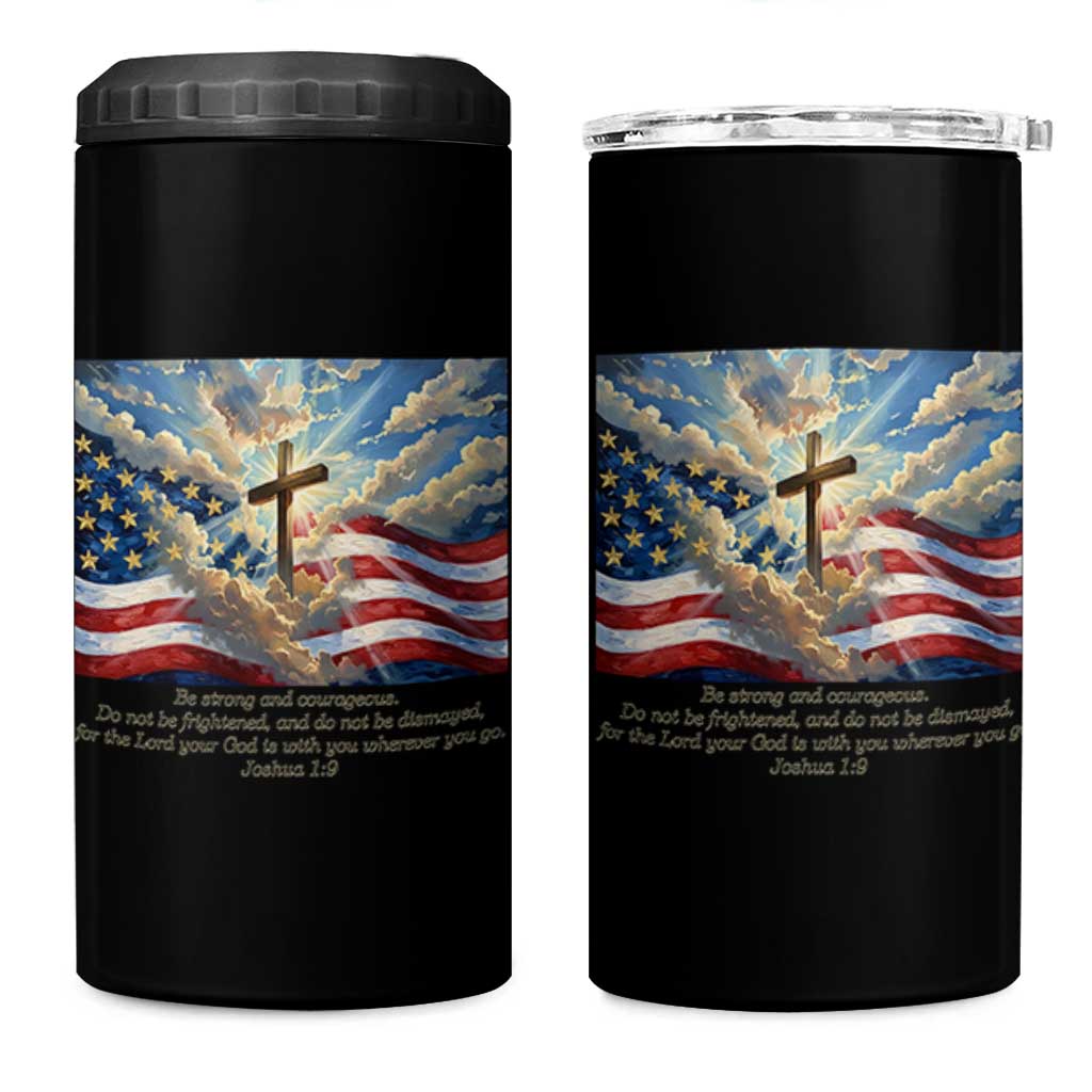 Jesus Christian 4 in 1 Can Cooler Tumbler American Flag Religious Cross Bible Verse Faith Inspirational - Wonder Print Shop