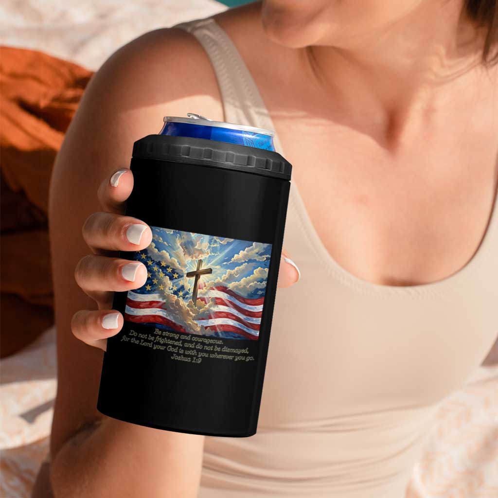 Jesus Christian 4 in 1 Can Cooler Tumbler American Flag Religious Cross Bible Verse Faith Inspirational - Wonder Print Shop