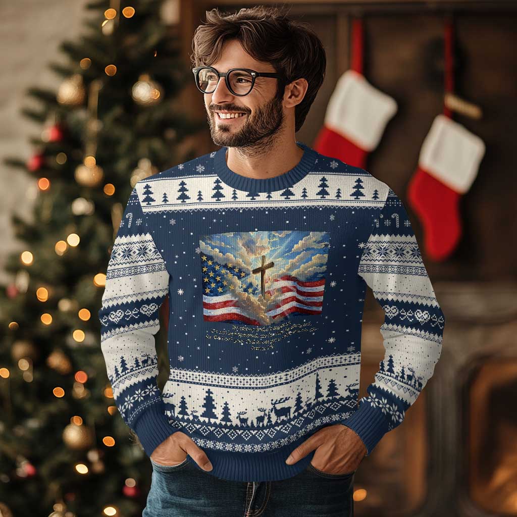 Jesus Christian Ugly Christmas Sweater American Flag Religious Cross Bible Verse Faith Inspirational - Wonder Print Shop