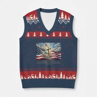 Jesus Christian V-Neck Knit Sweater Vest American Flag Religious Cross Bible Verse Faith Inspirational - Wonder Print Shop