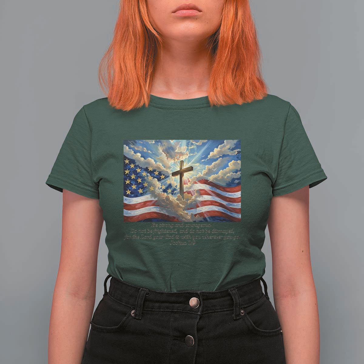 Jesus Christian T Shirt For Women American Flag Religious Cross Bible Verse Faith Inspirational - Wonder Print Shop