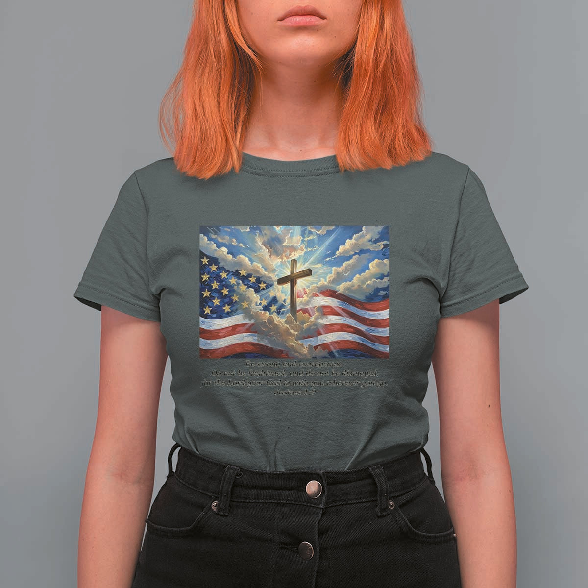 Jesus Christian T Shirt For Women American Flag Religious Cross Bible Verse Faith Inspirational - Wonder Print Shop