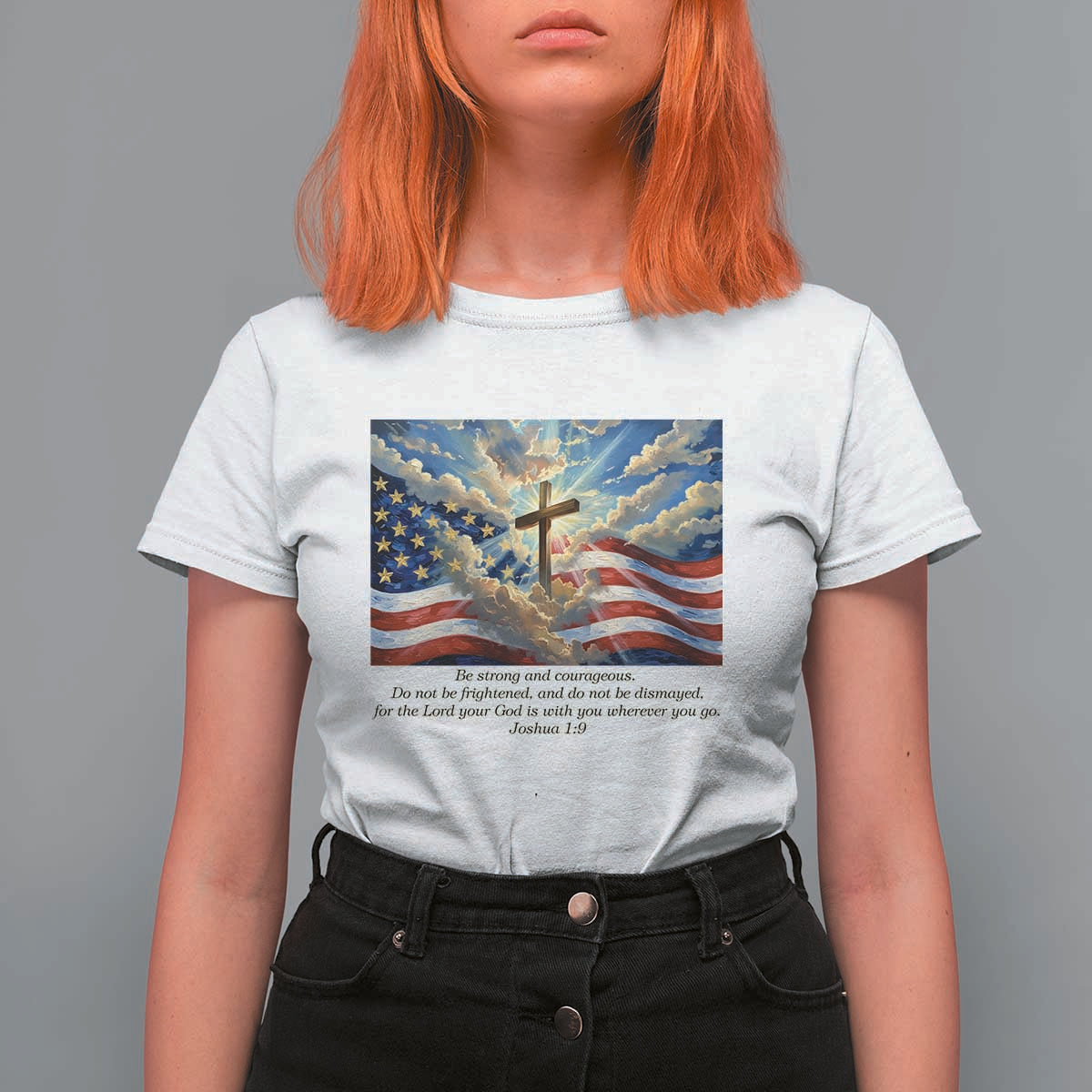 Jesus Christian T Shirt For Women American Flag Religious Cross Bible Verse Faith Inspirational - Wonder Print Shop
