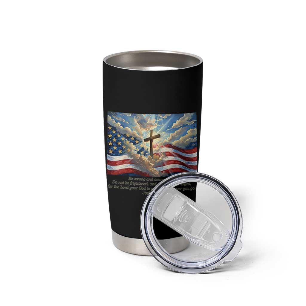 Jesus Christian Tumbler Cup American Flag Religious Cross Bible Verse Faith Inspirational - Wonder Print Shop