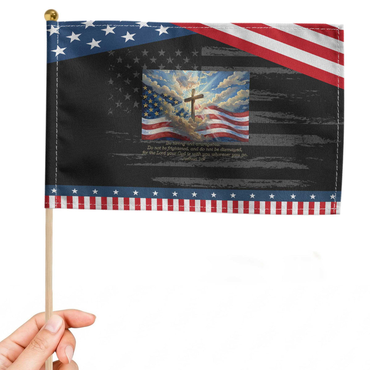 Jesus Christian Patriotic Handheld Flag American Flag Religious Cross Bible Verse Faith Inspirational