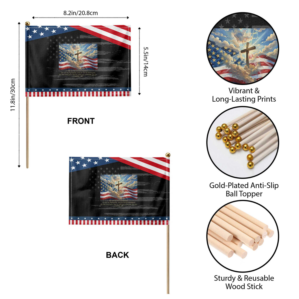 Jesus Christian Patriotic Handheld Flag American Flag Religious Cross Bible Verse Faith Inspirational