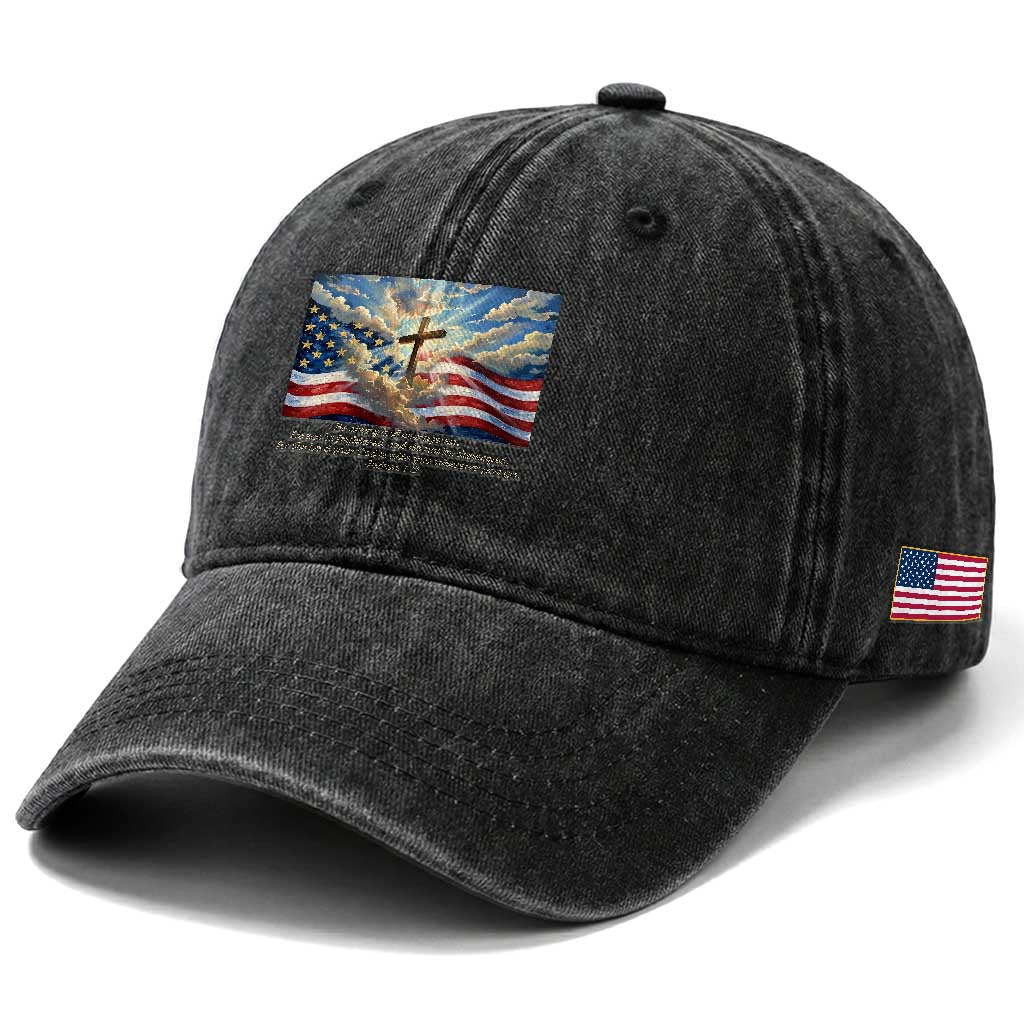 Jesus Christian Washed Cotton Baseball Cap American Flag Religious Cross Bible Verse Faith Inspirational