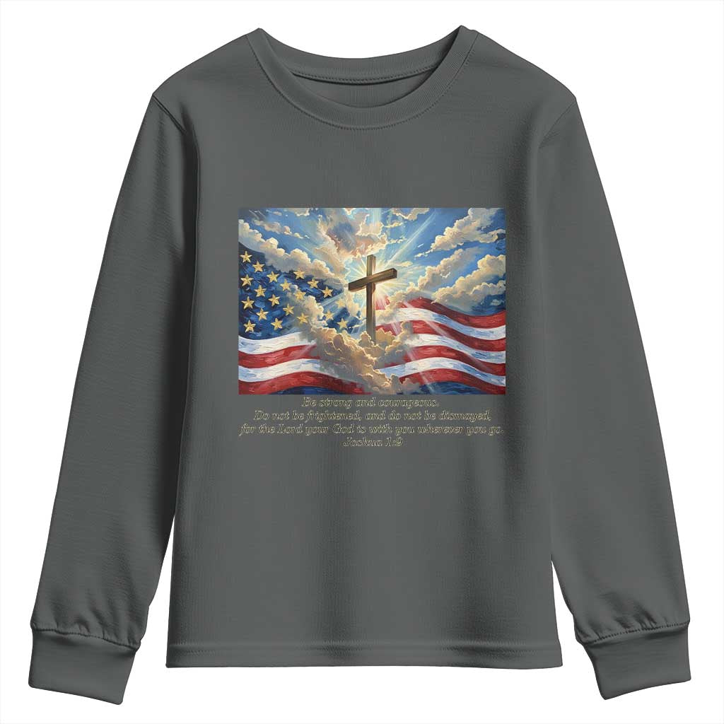 Jesus Christian Youth Sweatshirt American Flag Religious Cross Bible Verse Faith Inspirational - Wonder Print Shop