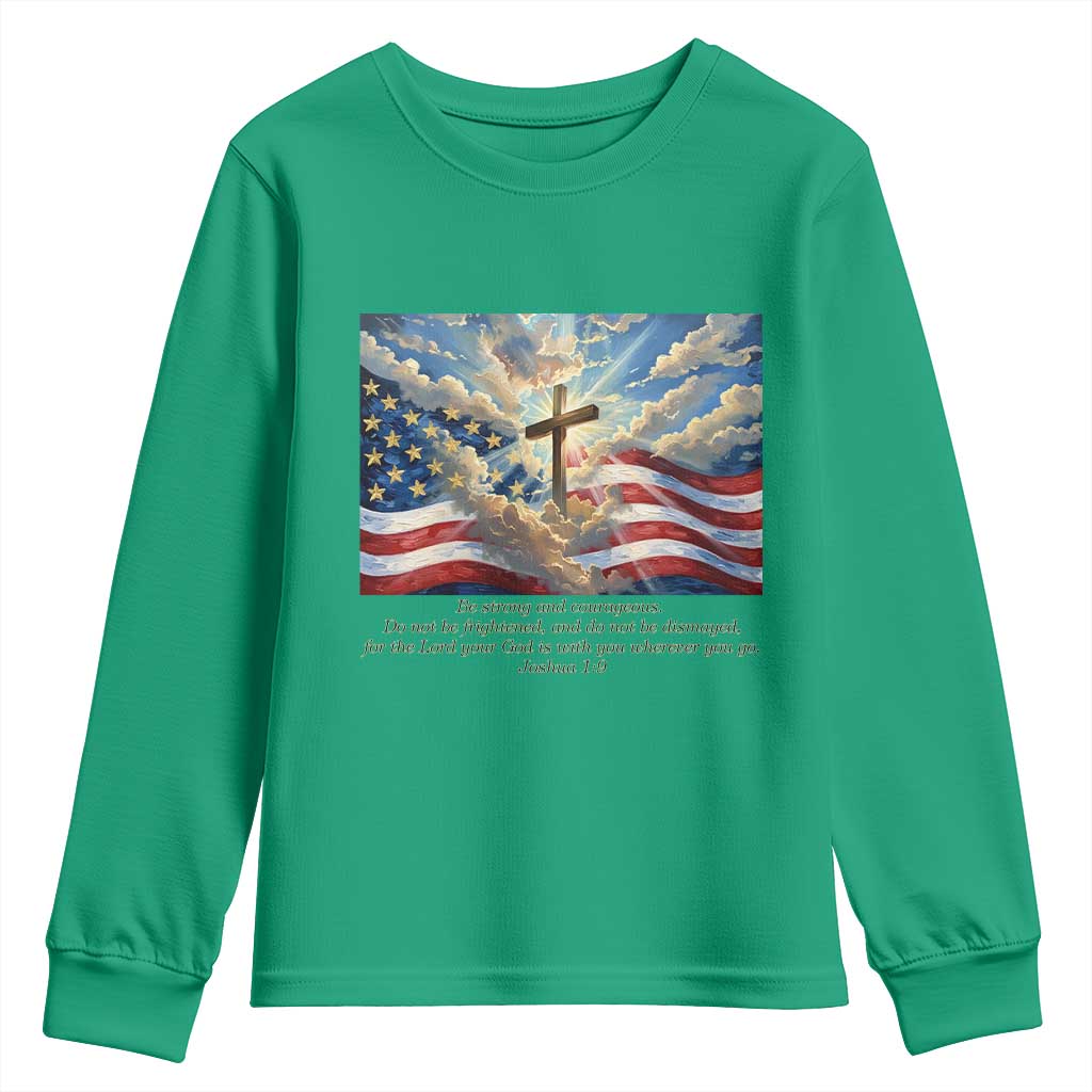 Jesus Christian Youth Sweatshirt American Flag Religious Cross Bible Verse Faith Inspirational - Wonder Print Shop