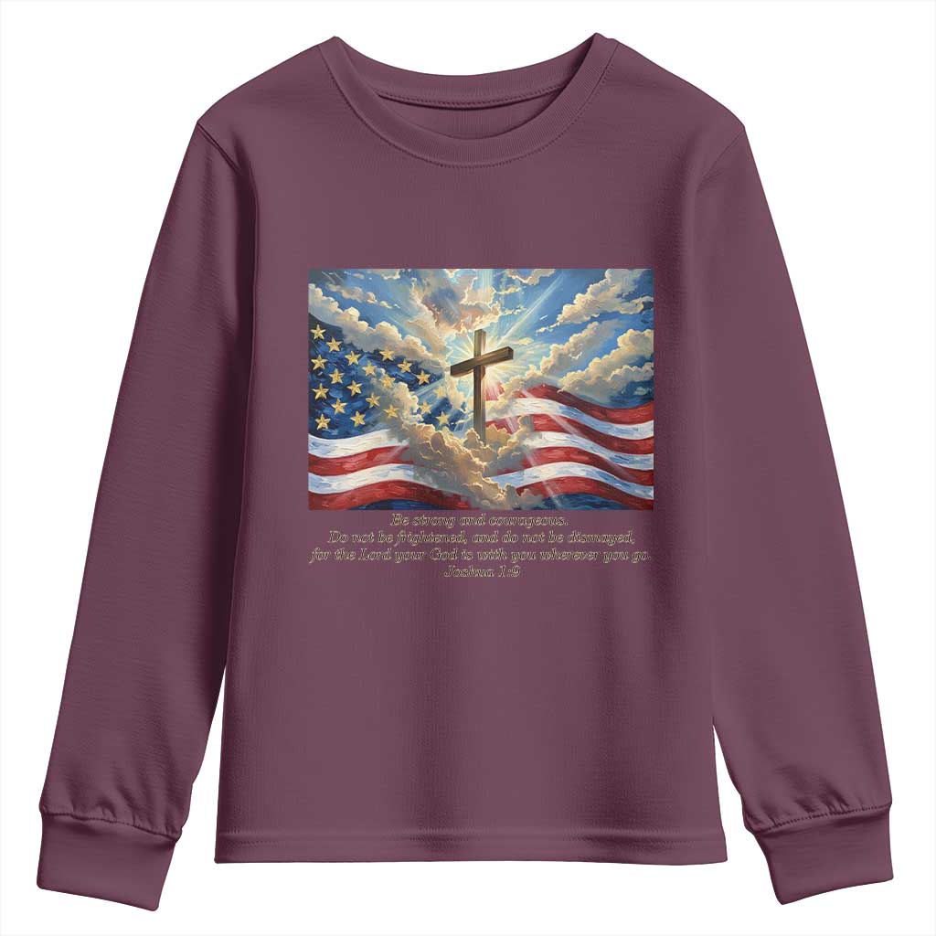 Jesus Christian Youth Sweatshirt American Flag Religious Cross Bible Verse Faith Inspirational - Wonder Print Shop