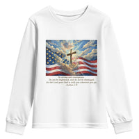 Jesus Christian Youth Sweatshirt American Flag Religious Cross Bible Verse Faith Inspirational - Wonder Print Shop