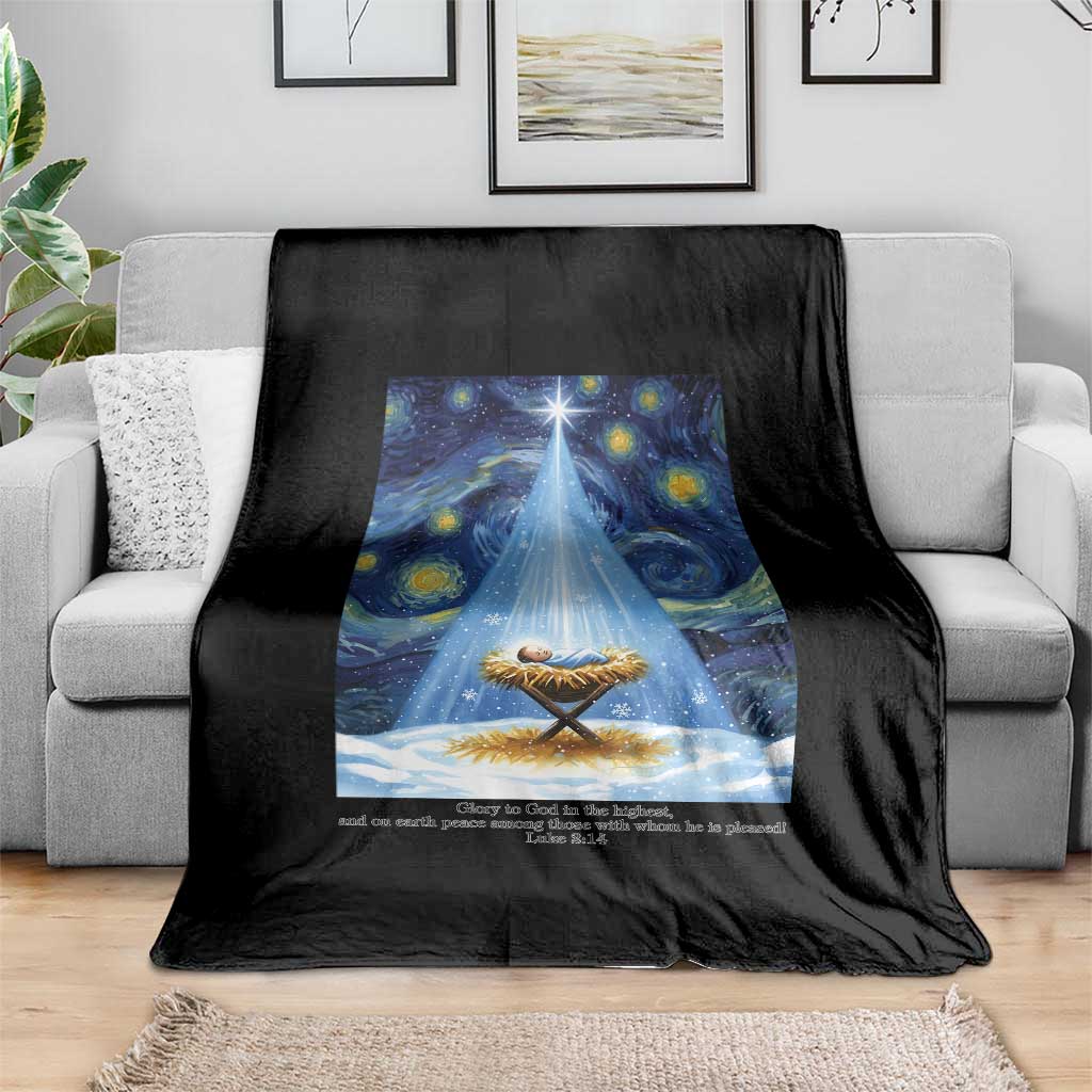 Christian Christmas Throw Blanket Nativity Scene Jeus Baby Starry Night Xmas - Wonder Print Shop