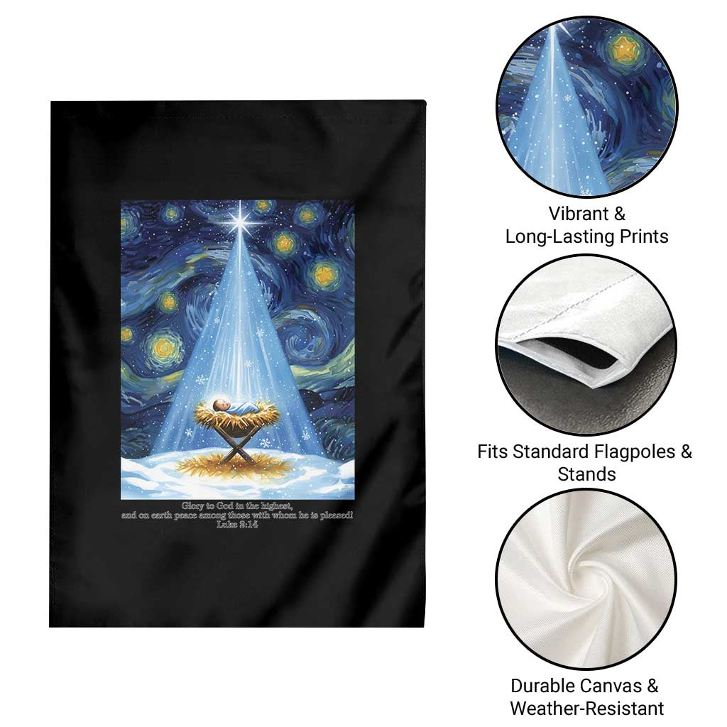 Christian Christmas Garden Flag Nativity Scene Jeus Baby Starry Night Xmas - Wonder Print Shop