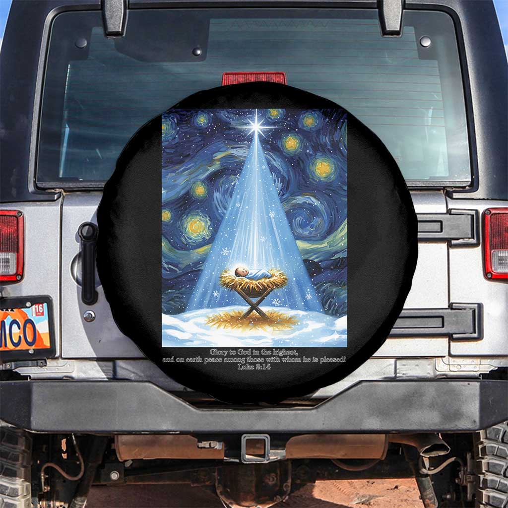 Christian Christmas Spare Tire Cover Nativity Scene Jeus Baby Starry Night Xmas - Wonder Print Shop