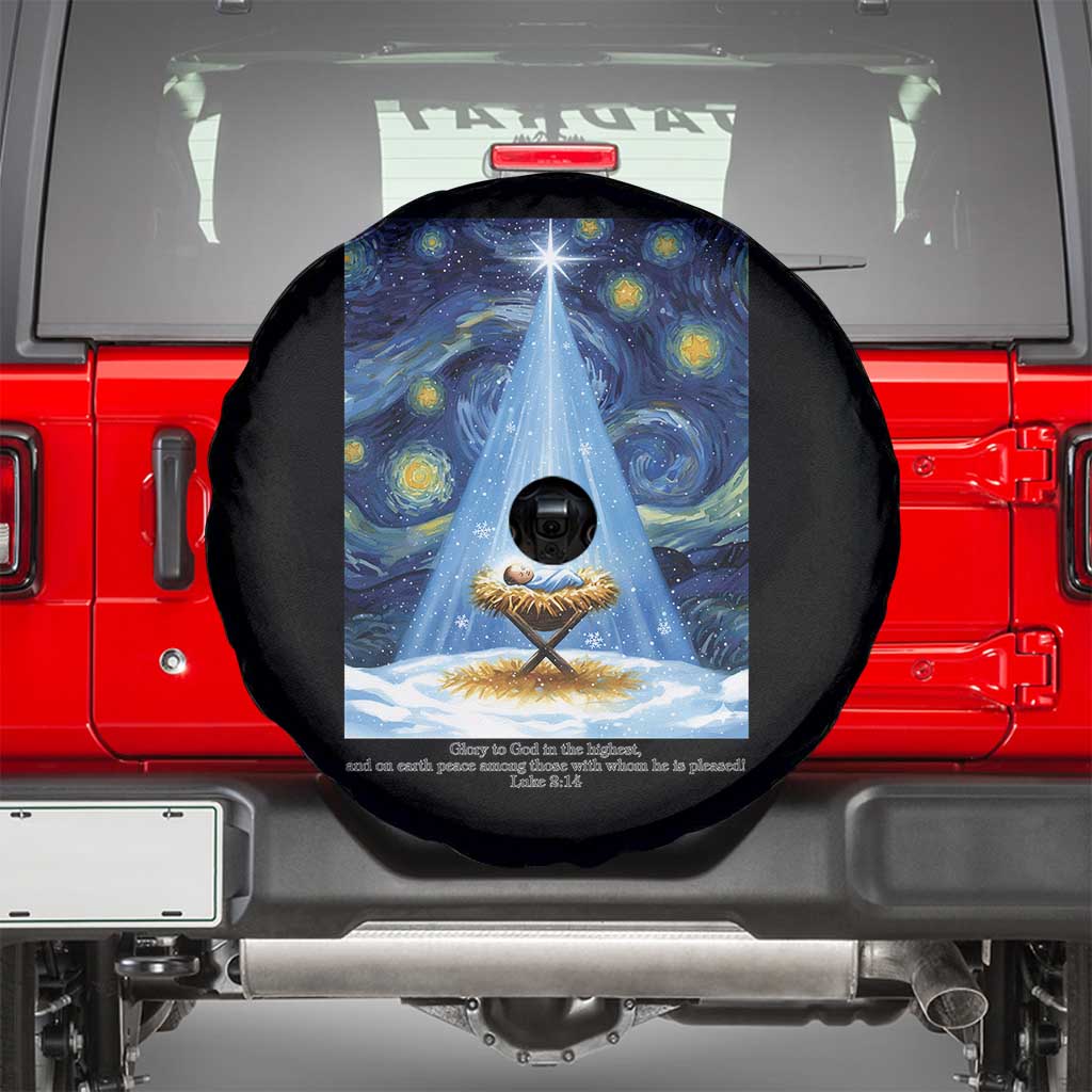 Christian Christmas Spare Tire Cover Nativity Scene Jeus Baby Starry Night Xmas - Wonder Print Shop