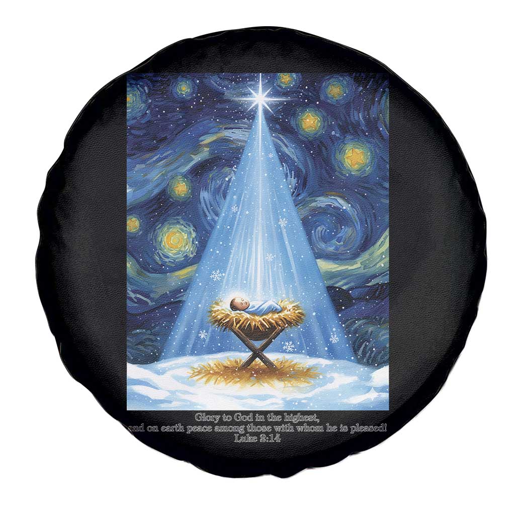 Christian Christmas Spare Tire Cover Nativity Scene Jeus Baby Starry Night Xmas - Wonder Print Shop
