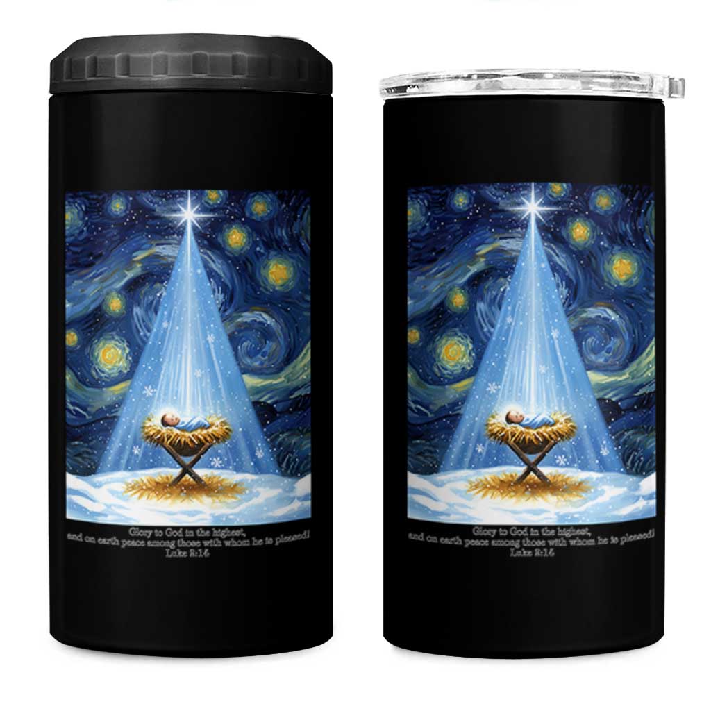 Christian Christmas 4 in 1 Can Cooler Tumbler Nativity Scene Jeus Baby Starry Night Xmas - Wonder Print Shop