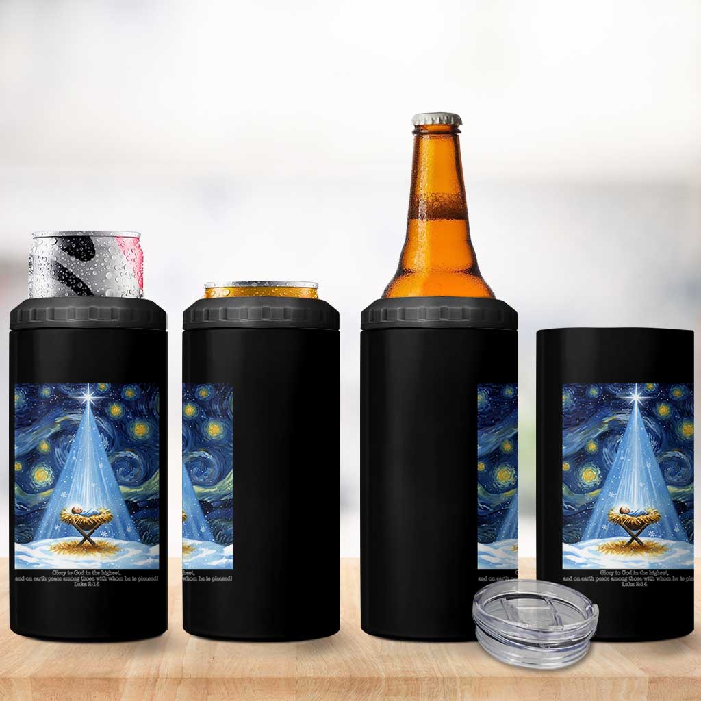 Christian Christmas 4 in 1 Can Cooler Tumbler Nativity Scene Jeus Baby Starry Night Xmas - Wonder Print Shop