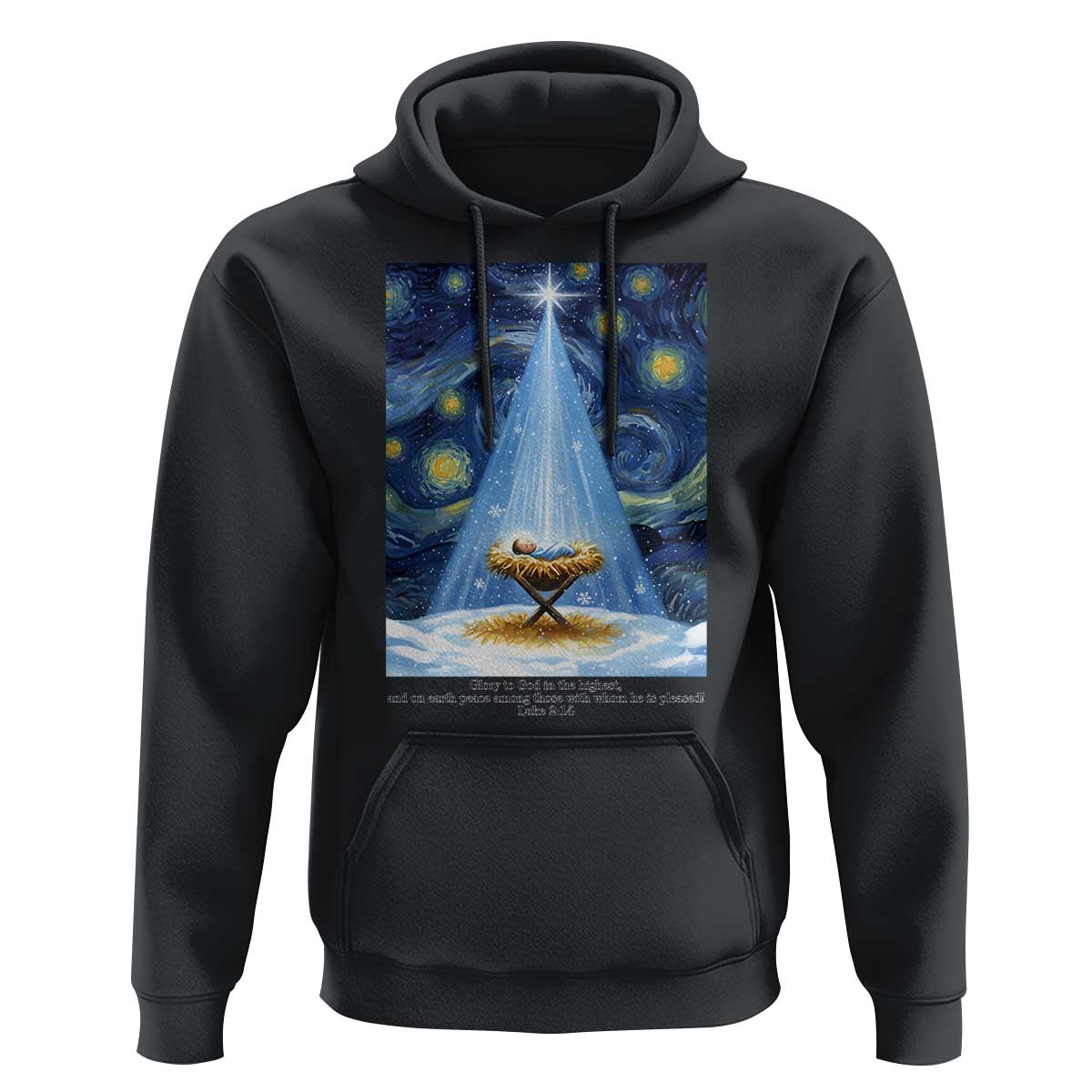 Christian Christmas Hoodie Nativity Scene Jeus Baby Starry Night Xmas - Wonder Print Shop