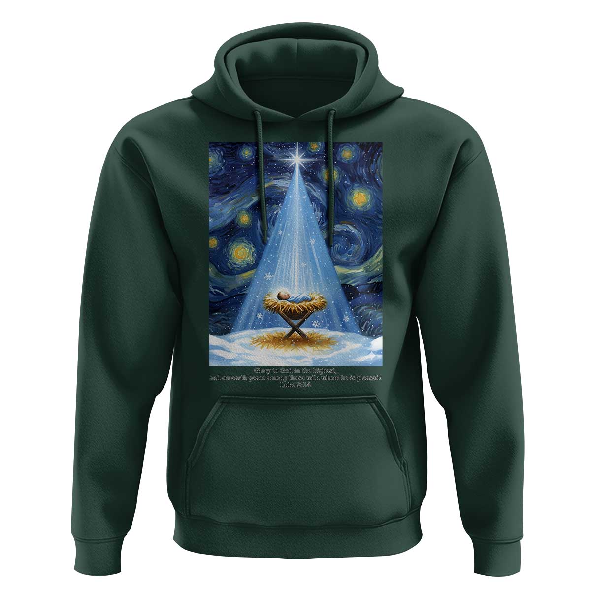 Christian Christmas Hoodie Nativity Scene Jeus Baby Starry Night Xmas - Wonder Print Shop