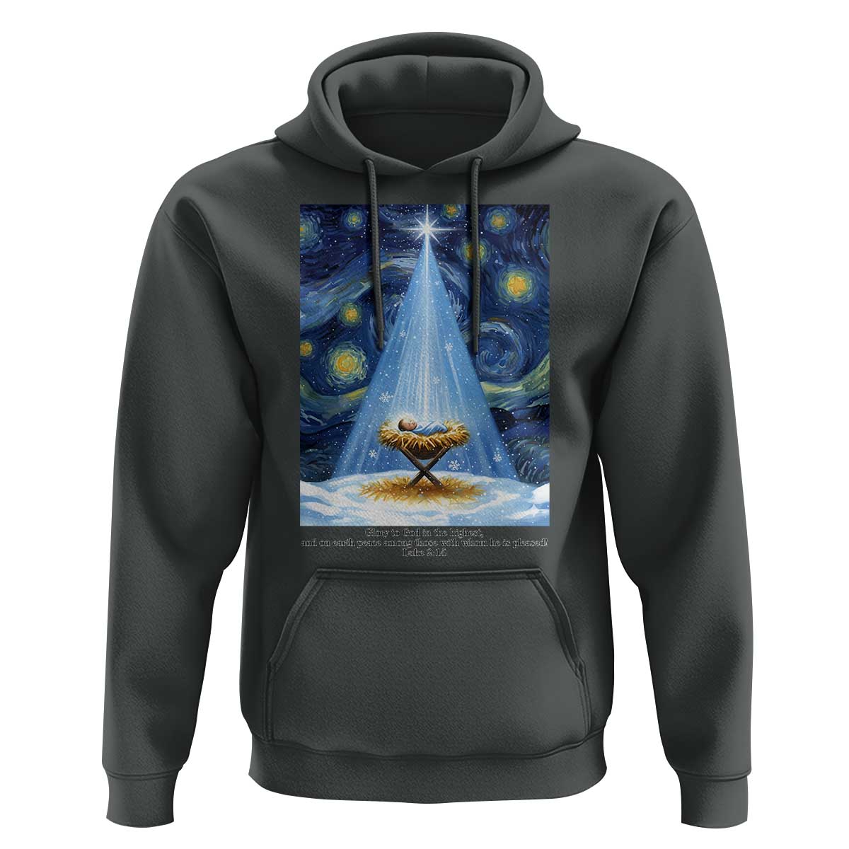 Christian Christmas Hoodie Nativity Scene Jeus Baby Starry Night Xmas - Wonder Print Shop
