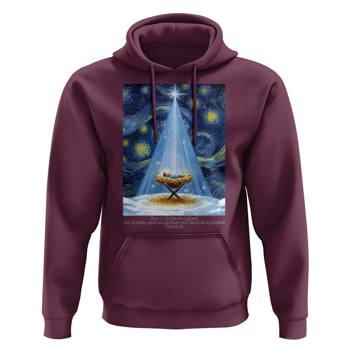 Christian Christmas Hoodie Nativity Scene Jeus Baby Starry Night Xmas - Wonder Print Shop