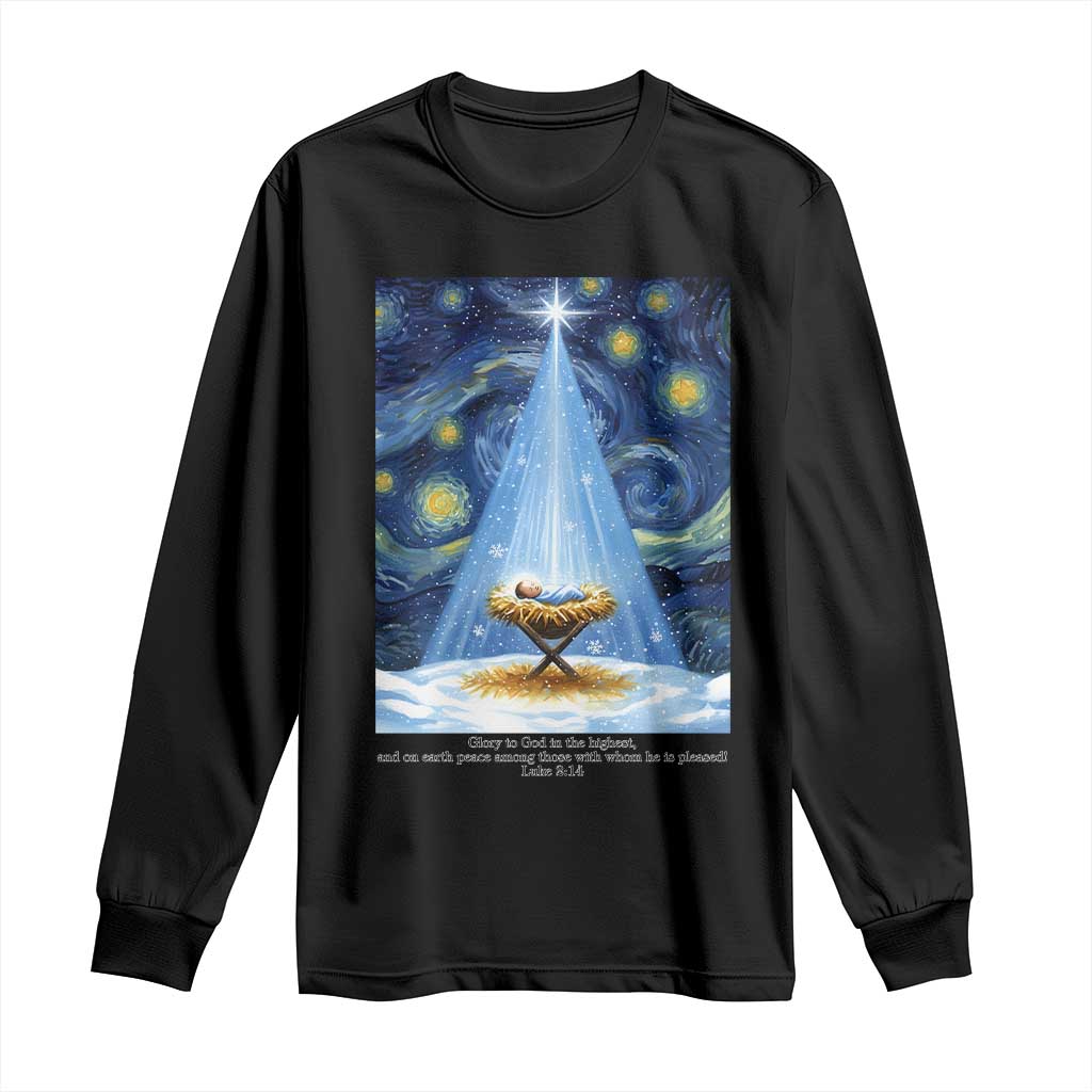 Christian Christmas Long Sleeve Shirt Nativity Scene Jeus Baby Starry Night Xmas - Wonder Print Shop