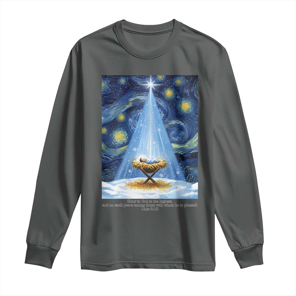Christian Christmas Long Sleeve Shirt Nativity Scene Jeus Baby Starry Night Xmas - Wonder Print Shop