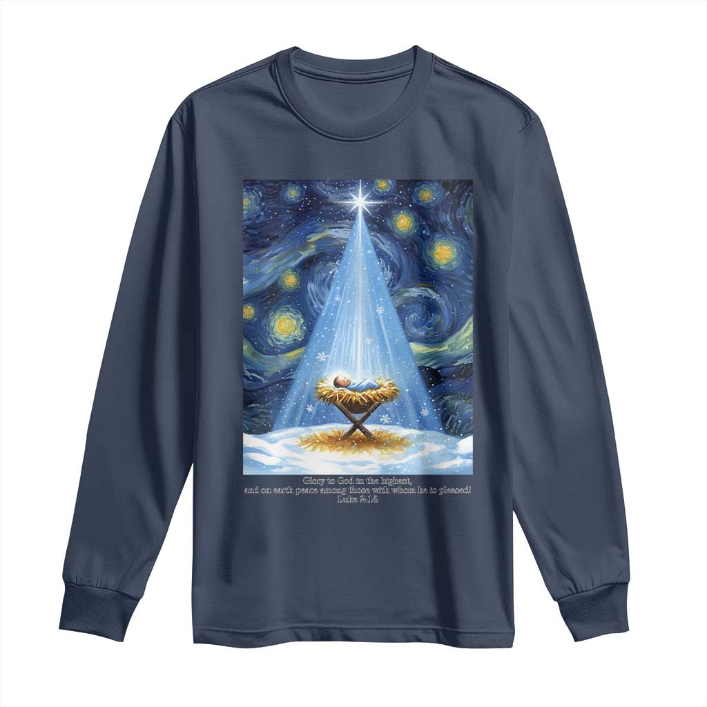 Christian Christmas Long Sleeve Shirt Nativity Scene Jeus Baby Starry Night Xmas - Wonder Print Shop
