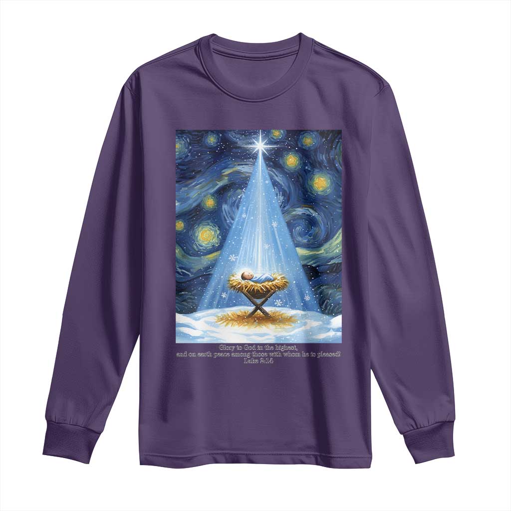 Christian Christmas Long Sleeve Shirt Nativity Scene Jeus Baby Starry Night Xmas - Wonder Print Shop