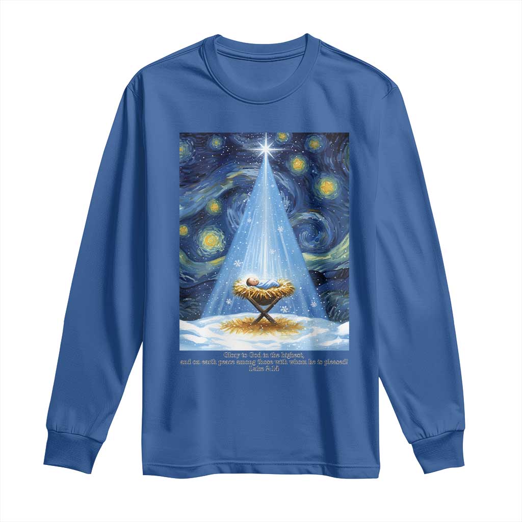 Christian Christmas Long Sleeve Shirt Nativity Scene Jeus Baby Starry Night Xmas - Wonder Print Shop