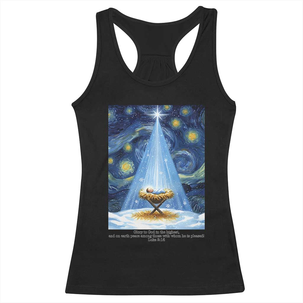 Christian Christmas Racerback Tank Top Nativity Scene Jeus Baby Starry Night Xmas - Wonder Print Shop